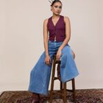 V neck Front Open Top - Plum