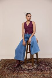 V neck Front Open Top - Plum