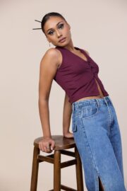 V neck Front Open Top - Plum - Image 2
