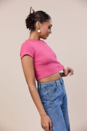 Crew Neck crop Top - pink - Image 3