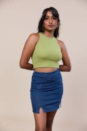 Crew neck crop top - Green - Image 3