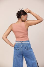 Boat Neck Rib Top - Nude - Image 3