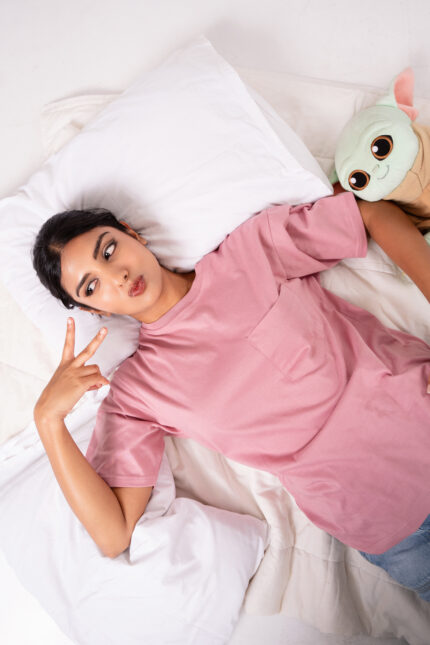 Oversized T-Shirt with pocket in Pink