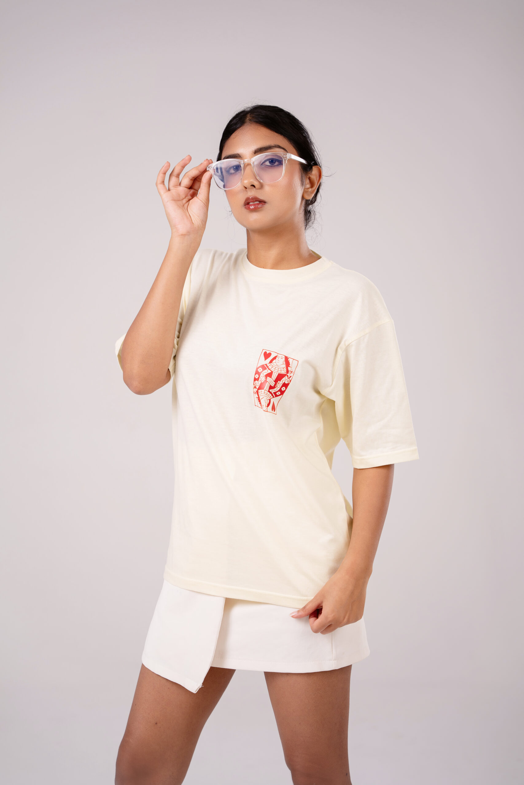 Over Sized T- Shirt with Queen of Hearts print. Queen of Hearts T-Shirt Yellow - Image 1